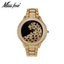 MISSFOX V223 Quartz Men Watches Black Leopard Watch Hip Hop Luxury Full Diamond Unique Designer